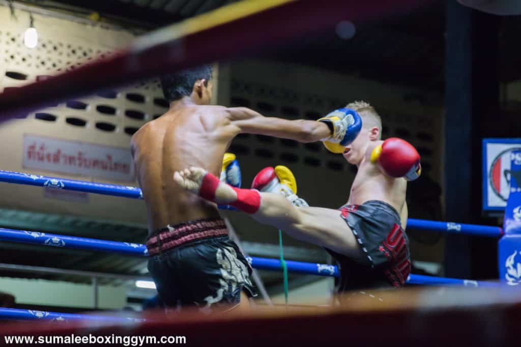 Joe Le Maire at Patong Boxing Stadium - Left Body Kick - Muay Thai Action