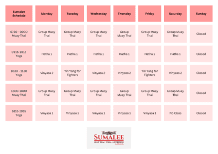 Weekly Muay Thai & Yoga Schedule