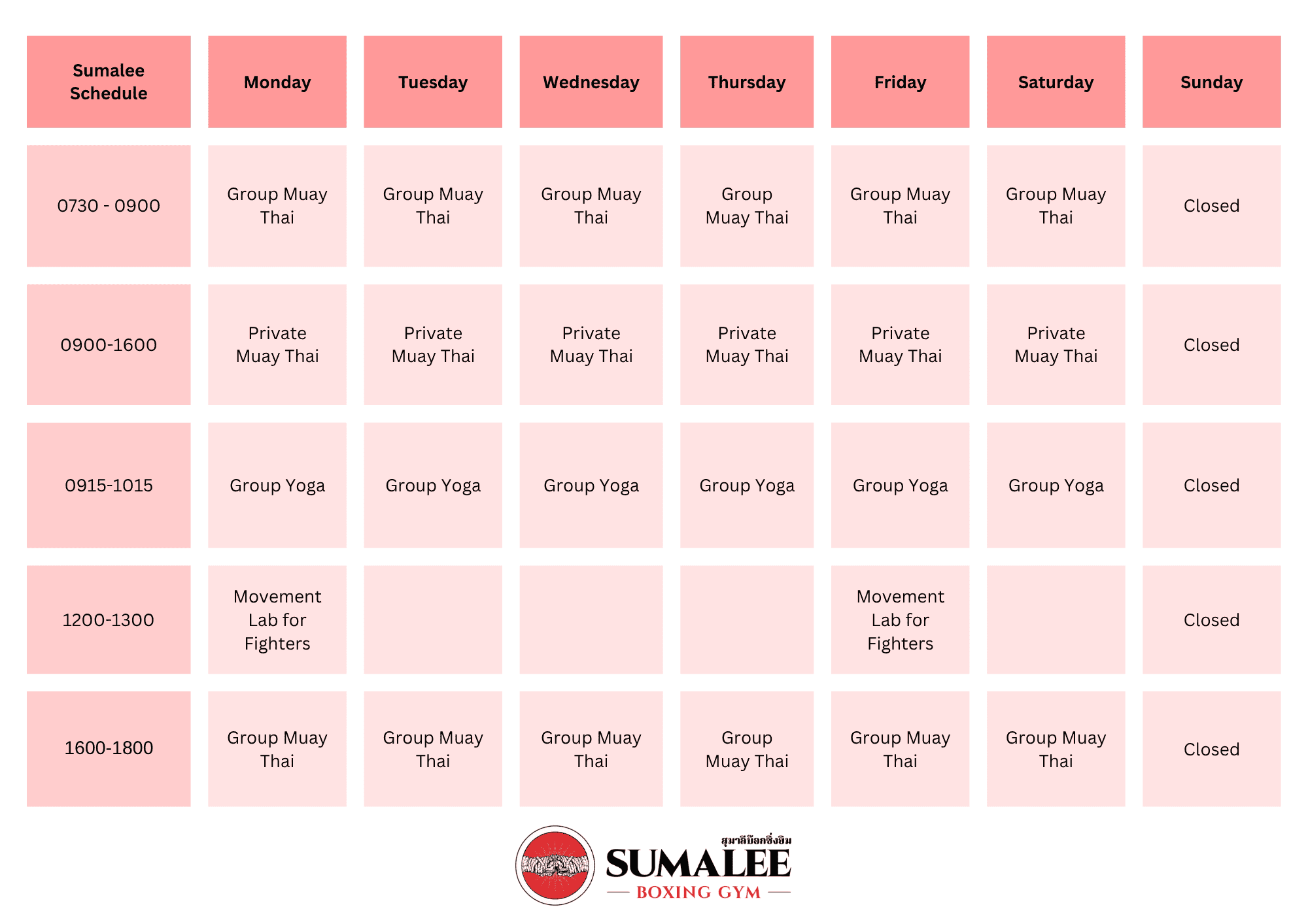 Sumalee Schedule