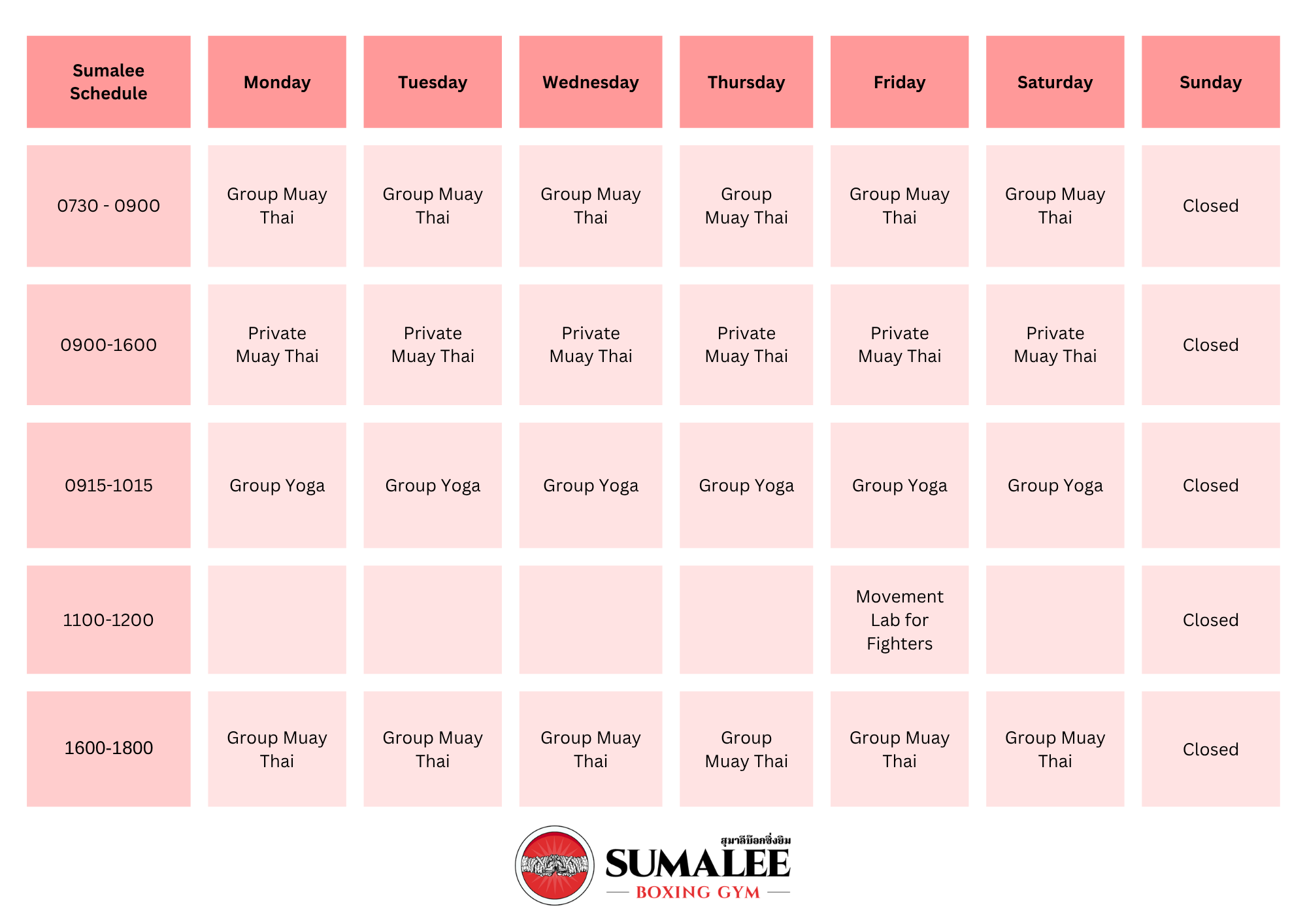 Class Schedule & Prices