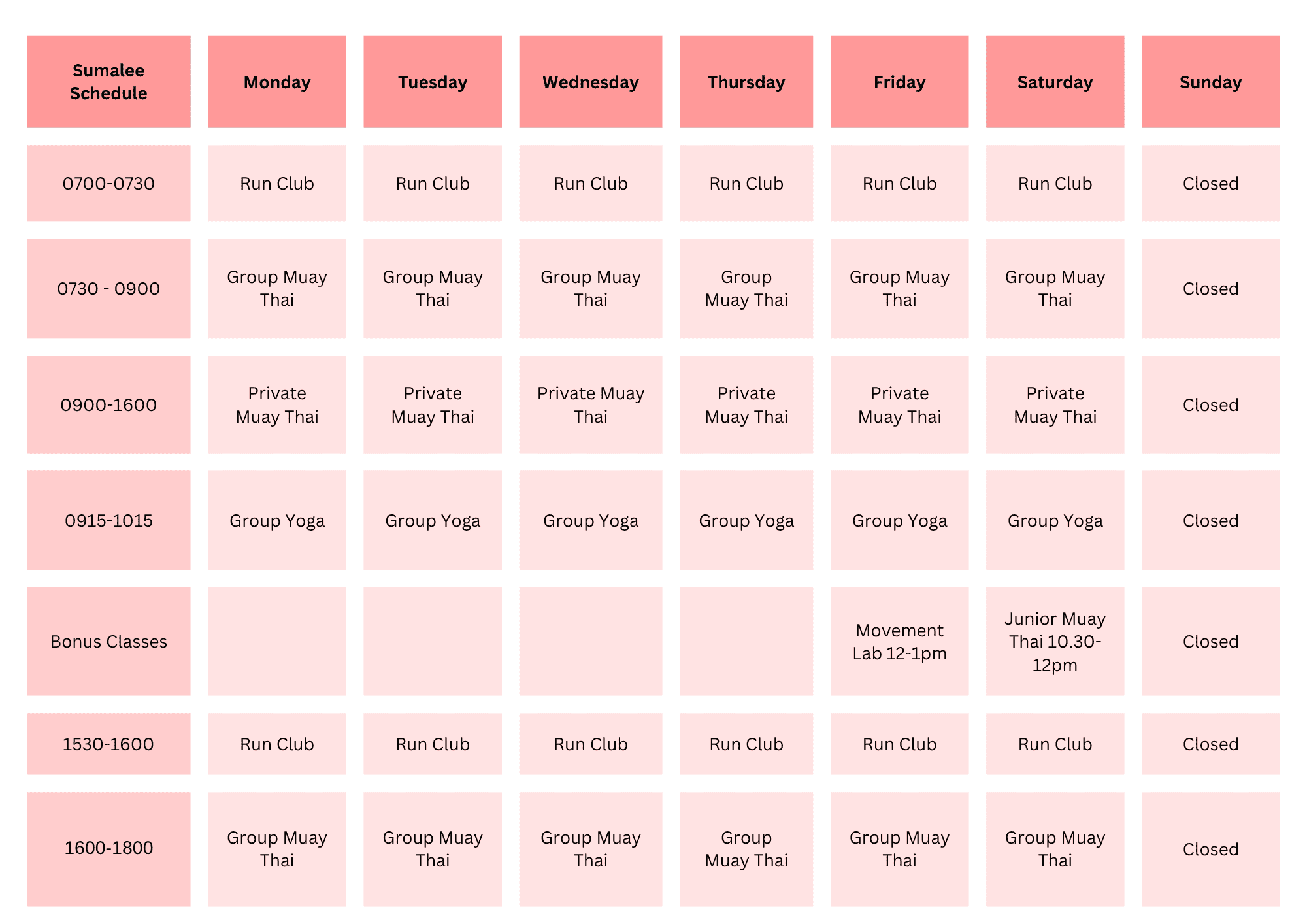 Class Schedule & Prices